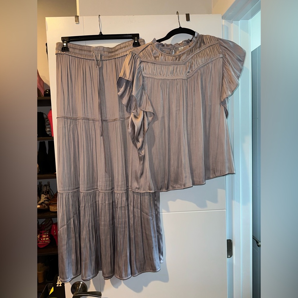 Joie Silver Skirt Set with Ruffled Sleeves